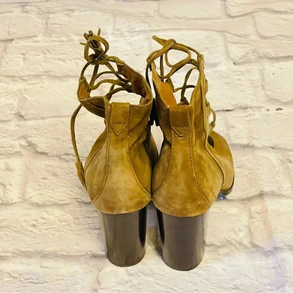 FRYE Women's Gabby Ghillie Block Heel Sandal Peep Toe Lace Up Bootie - Picture 3 of 15